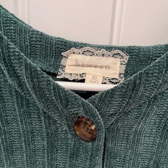 Emerald Green Velvet Cardigan Vintage Fairy 90s Coquette Cottagecore Whimsigoth - Picture 4 of 8